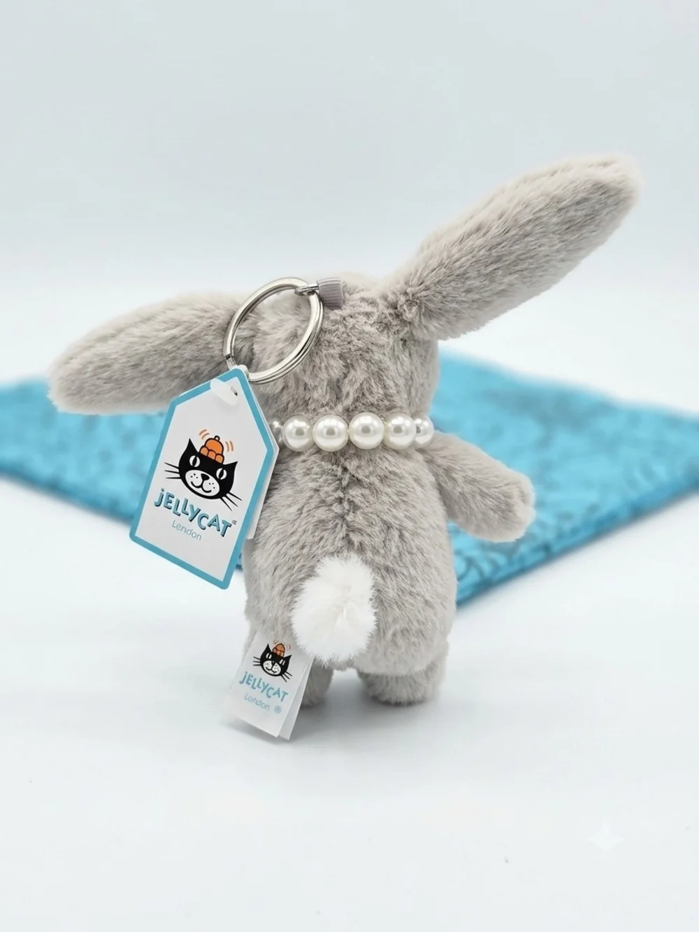 Jellycat Beige Bunny Bag Charm with Pearl Collar